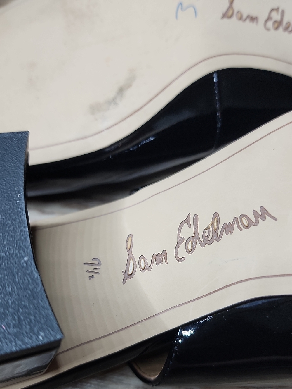 Sam Edelman Terra Square Toe Slingback Block Heel Black Patten Leather Shoes - Picture 11 of 16